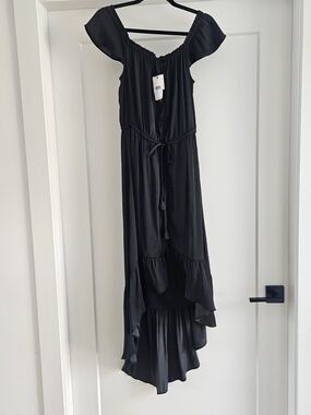 Naked Zebra Black Satin High-Low Maxi Dress